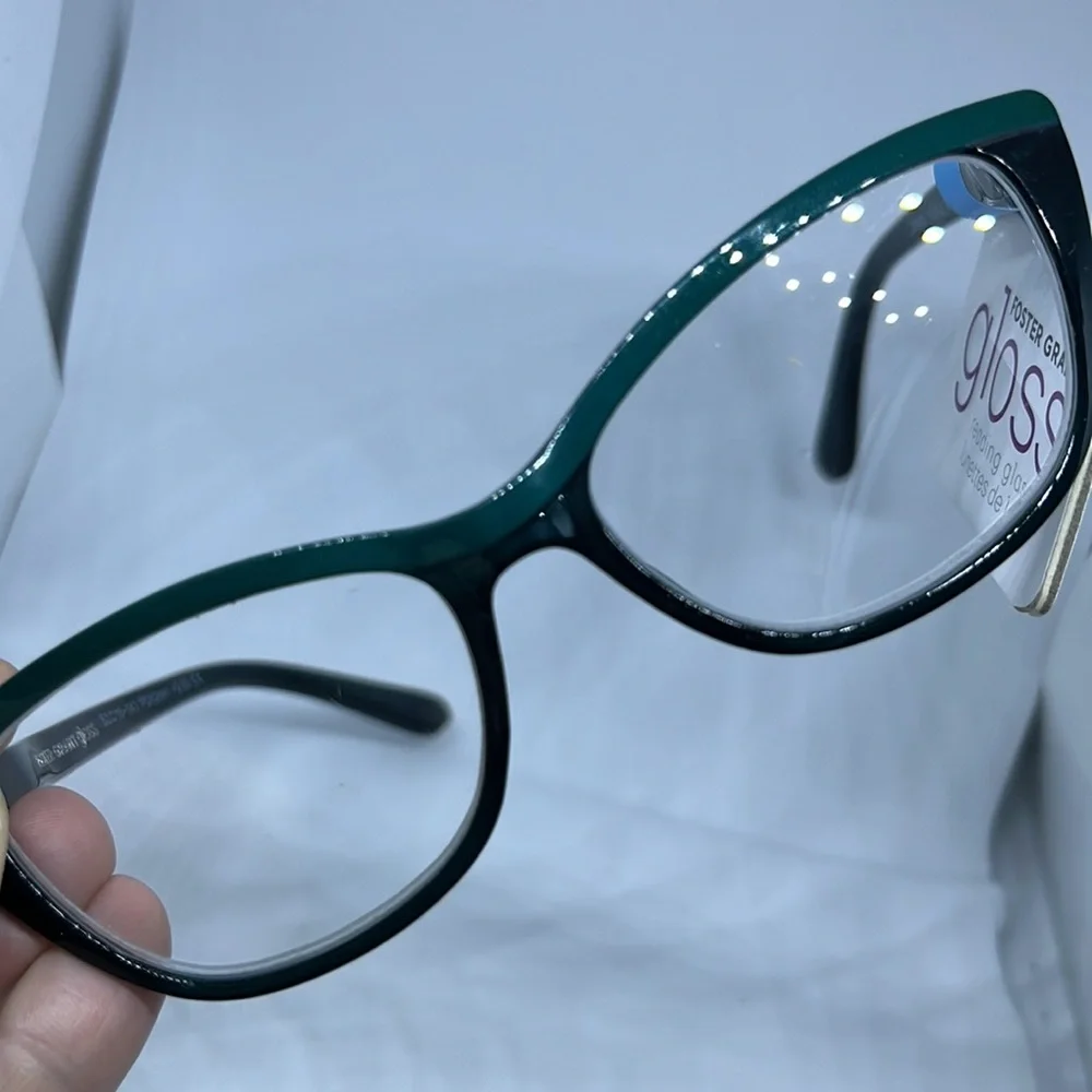 NWT Foster Grant Women's Gloss GL 2001 GRN GREEN Reading Glasses +2.00 Black